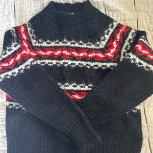 Sandro Black and Red Nordic Pattern Crewneck Sweater